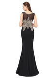 Exquisite Crystal Shuang Ma Scoop Neckline Sheath Evening Dresses With Lace Appliques