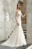 Trumpet Lace See Through Sleeveless Mermaid Wedding Dress