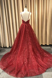 Navy Blue/Burgundy/Champagne Shiny A Line V Neck Prom Dresses