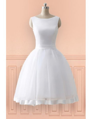 Beach Open Bow Back Knee Length Simple Wedding Dress