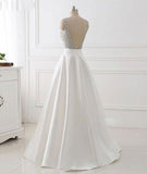 White V Neck Beads Sequin Long Prom Dress