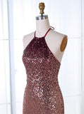 Halter Short Burgundy Sequined Homecoming Dress