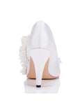 Sweet Satin Upper Closed Toe Stiletto Heels Wedding/ Bridal Party Shoes With Flowers & Pearls
