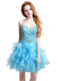 Amazing Organza Spaghetti Straps Neckline Basque Waistline Short-length Ball Gown Homecoming Dresses With Ruffles