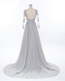 Beading Crystal Formal Long Sleeve Prom Dress