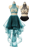 2 Pieces Beaded Keyhole Back Homecoming Dresses Halter Beading Prom Gowns Short