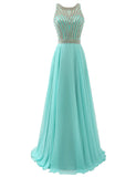 Long Chiffon Mint Beading Prom Dress