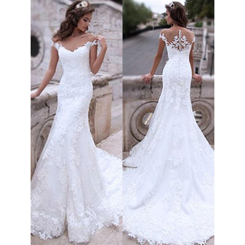 Trumpet Mermaid Tulle Applique Off-the-Shoulder Wedding Dress