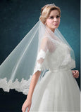 Romantic Tulle Ivory Wedding Veil With Lace Appliques