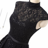 Black Lace High Neck Sheath Column Prom Dress