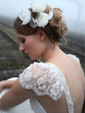 V-neck Floor Length Chiffon Sexy Cap Sleeves Lace Wedding Dress