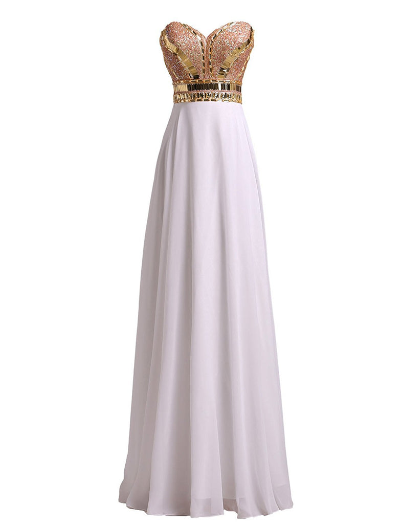 White A Line Chiffon Beaded Prom Dress Custom Made / Champagne White A Line Chiffon Beaded Prom Dress Custom Made / Champagne