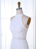 White Satin Bodycon High Neck Short  Homecoming Dress