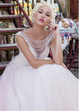 Organza Bateau Neckline A-line Wedding Dress With Lace Appliques & Beadings