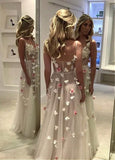 Fashionable Tulle & Organza Spaghetti Straps Neckline See-through A-line Evening Dress With Handmade Flowers