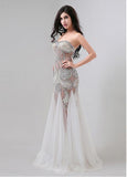 Chic Tulle Sweetheart Neckline See-through Mermaid Evening Dresses With Beadings