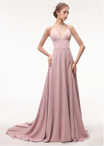 Pink Spaghetti Straps Satin A-line Evening Dress
