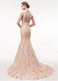 Lace V-neck Rhinestones Champagne Mermaid Evening Dress With Belt