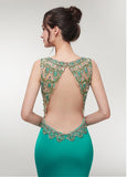 Stretch Satin V-neck Green Mermaid Prom Dress