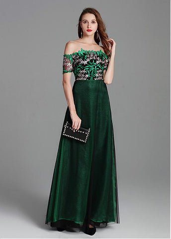 Fashionable Lace Off-the-shoulder Embroidery Prom Formal Dress