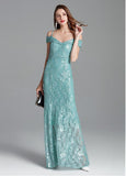 Lace Spaghetti Straps Sequins Mermaid Evening Dress