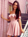 Off-the-Shoulder Pink Short Chiffon Homecoming Dress with Ruffles