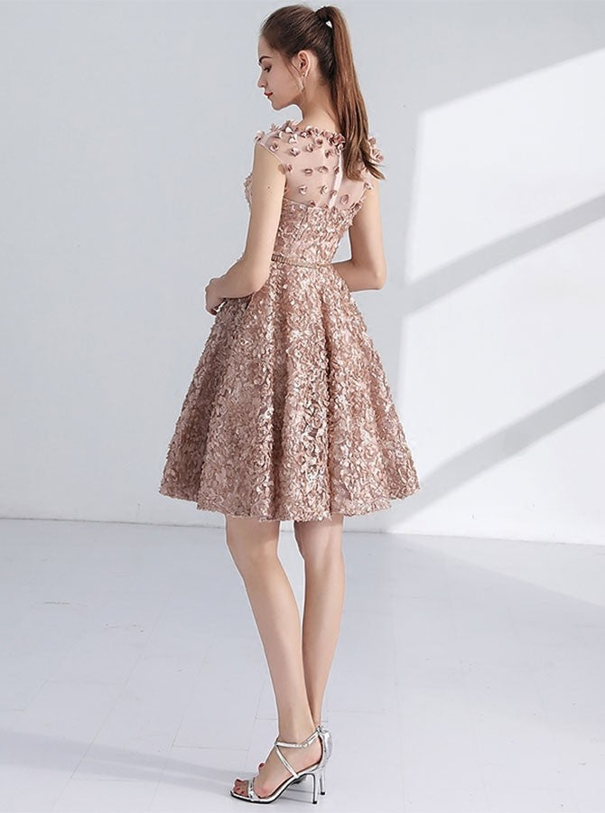 A-line V-neck Lace Appliques Short Prom Homecoming Dresses with Flower main image 0