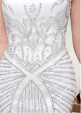 Tulle High Collar White Long Mermaid Evening Dress
