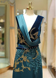 Green Satin V-neck Beadings Formal Dress