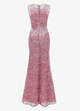 Lace Jewel Neckline Pink Mermaid Evening Dress
