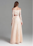 Organza Off-the-shoulder Embroidery Pink Prom Dress