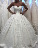 Sweetheart Satin A Line Appliques Flower Ivory Wedding Dress