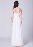 White Lace & Tulle Jewel Long A-line Prom Dress