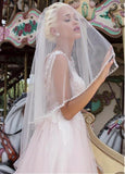 Organza Bateau Neckline A-line Wedding Dress With Lace Appliques & Beadings