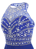 Women Long Chiffon Beadings Scoop Prom Party Dresses Evening Gown
