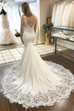 Backless Sexy V-Neck Lace Appliques Mermaid Bridal Wedding Dress
