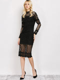 Black Long Sleeve Geometric Lace Dress