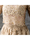 Beading A-Line Half Sleeves Scoop Lace Court Train Evening Dress