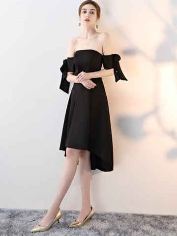 Black Off-the-Shoulder Flowers Asymmetry Cocktail Dress