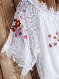 White Off Shoulder Embroidered Lace Dress