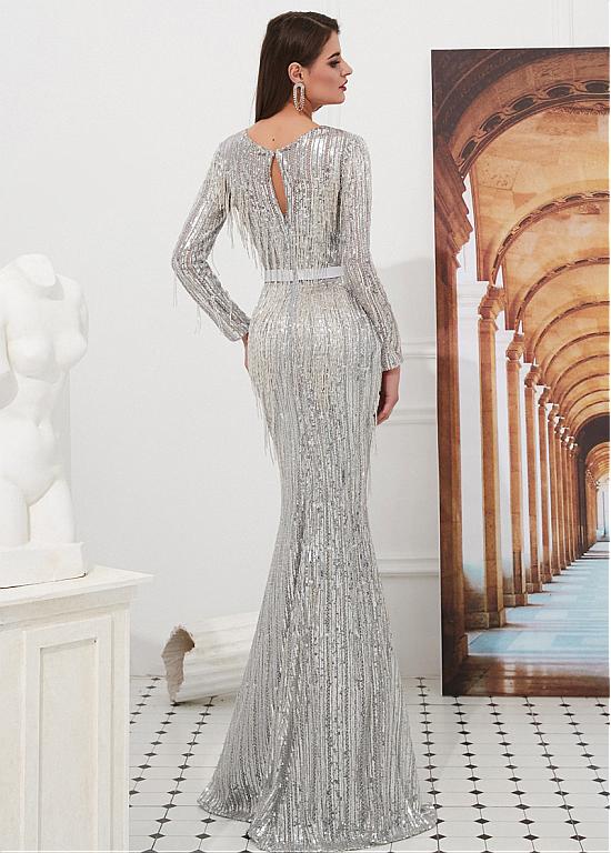 Sexy V Neck Silver Sequins Backless Mermaid Prom Dress Evening Dress Y8680