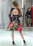 Lace & Floral Cloth Bateau Neckline Illusion Long Sleeves A-line Two -piece Homecoming Dresses With Beadings