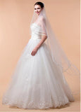 Attractive Tulle Ivory Wedding Veil With Ribbon Edge