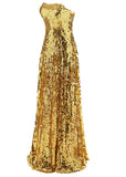 Shimmering Sequin Lace Strapless Neckline A-Line Prom Dresses