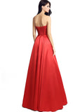 Wonderful Satin Neckline Natural Waistline A-Line Prom Dresses With Beadings