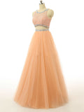 Coral Two Piece Scoop Prom Dress
