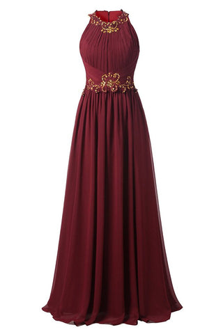 Beaded Long Chiffon Jewel Prom Evening Dress