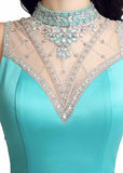 Graceful Silk Satin Illusion High Collar Cut-out Back Sheath Evening Dresses With Slit