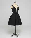 Black Deep-V Ball Gown Simple Prom Dress