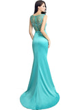 Delicate Tulle & Silk Satin Bateau Neckline Mermaid Formal Dresses With Beadings